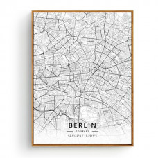 Berlin - Bykart med GPS Koordinater - Hvit Lerret