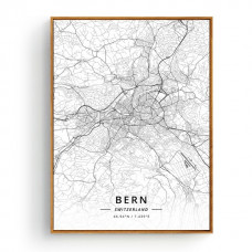 Bern - Bykart med GPS Koordinater - Hvit Lerret
